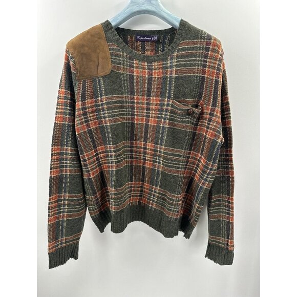 Ralph Lauren Other - Ralph Lauren Purple Label Wool Tartan Leather Patch Hunting Field Sweater L (F4)